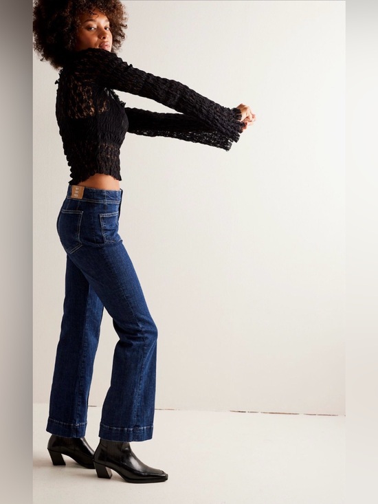 Free People Denim - Free People Dark Indigo Flared Leg Jeans with Front Patch Pockets